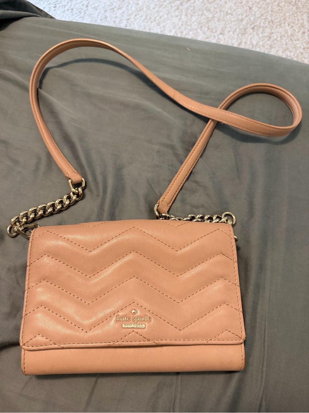 kate spade Quilted Chevron Crossbody in Blush Pink with Gold Chain